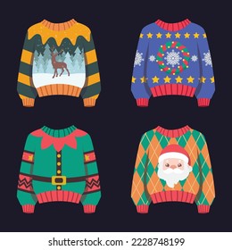 Ugly Christmas sweater collection with patterns