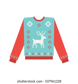 Ugly christmas sweater with deer pattern. Vector