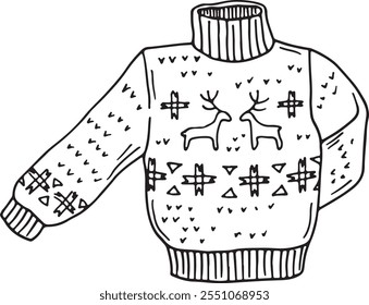 Ugly christmas sweater drawing. Winter ornate fashion