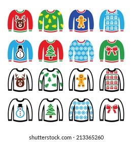 Ugly Christmas Sweater On Jumper Icons Set 