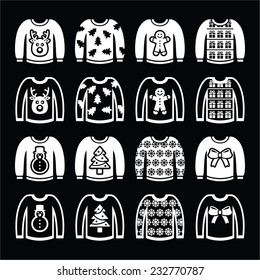 Ugly Christmas sweater on jumper white icons set 