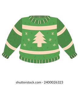 Ugly Christmas Sweater, Sweater with Ornament, Green color with white Pine Tree