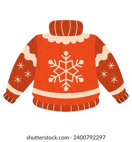 Ugly Christmas Sweater, Sweater with Ornament, Red color with white snowflake