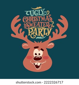 Ugly Christmas Sweater Party -  - Christmas entertainment vector text. Design poster, greeting card, party invitation. Vector illustration.   