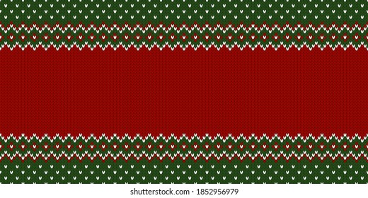 Ugly Christmas Sweater Party. Wide background. Knitwear texture. Template with empty place for text. Traditional seasonal seamless pattern for holiday design. Winter knitted wool vector illustration.