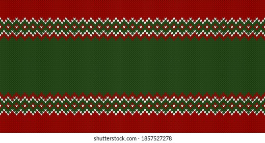 Ugly Christmas Sweater Party. Wide background. Knitwear texture. Template with empty place for text. Traditional seasonal seamless pattern for holiday design. Winter knitted wool vector illustration.