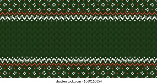 Ugly Christmas Sweater Party. Wide background. Knitwear texture. Template with empty place for text. Traditional seasonal seamless pattern for holiday design. Winter knitted wool vector illustration.