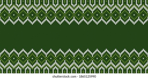 Ugly Christmas Sweater Party. Wide background. Knitwear texture. Template with empty place for text. Traditional seasonal seamless pattern for holiday design. Winter knitted wool vector illustration.