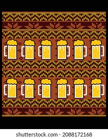 Ugly Christmas Sweater Pattern with beer and snow flaks.