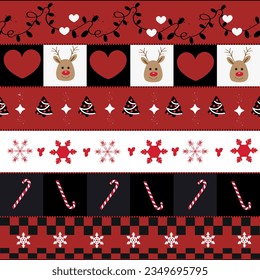 Ugly Christmas sweater pattern. Plaid pattern new year design with paw prints seamless fabric design pattern.