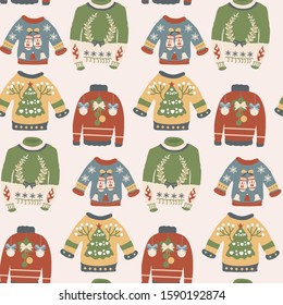 Ugly christmas sweater in a seamless pattern design, perfect to use on the web or in print