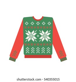 Ugly christmas sweater with snowflake and winter star pattern. Vector