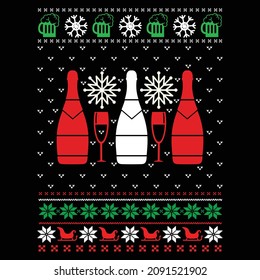 Ugly Christmas sweater and t-shirt design style. Sweater ornaments, borders for Christmas. Vector illustration file, Isolated on black background.