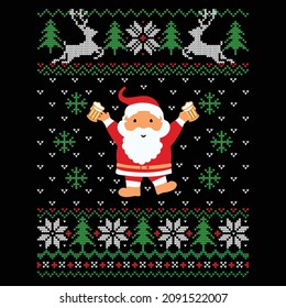 Ugly Christmas sweater and t-shirt design style. Sweater ornaments, borders for Christmas. Vector illustration file, Isolated on black background.