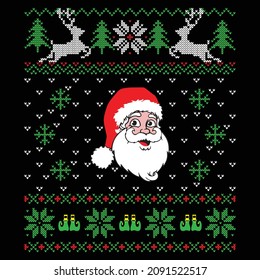 Ugly Christmas sweater and t-shirt design style. Sweater ornaments, borders for Christmas. Vector illustration file, Isolated on black background.