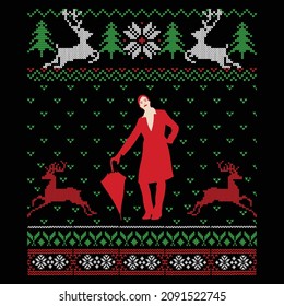 Ugly Christmas sweater and t-shirt design style. Sweater ornaments, borders for Christmas. Vector illustration file, Isolated on black background.