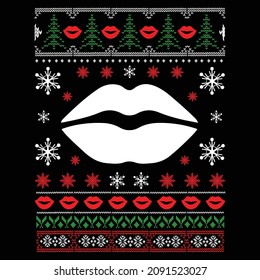 Ugly Christmas sweater and t-shirt design style. Sweater ornaments, borders for Christmas. Vector illustration file, Isolated on black background.