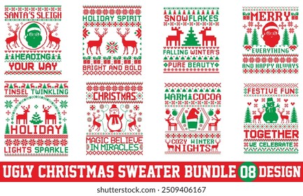 Ugly Christmas Sweater T-shirt and  Design Bundle, Calligraphy T-shirt Design, EPS, Files for Cutting, Compatible with Bags, Cups, Cards, EPS 10 Format