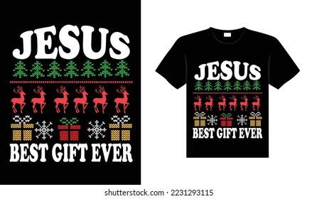 Ugly Christmas Sweater typography apparel Vintages Christmas T-shirt design Christmas merchandise designs, hand-drawn lettering for apparel fashion. Christian religion quotes saying for print