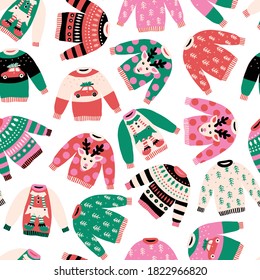 Ugly Christmas sweaters seamless vector pattern background