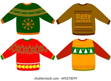 Ugly Christmas sweaters vector set, collection for invitations and greeting cards