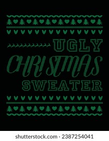 Ugly Christmas Sweatshirt Design; Merry Christmas Vector Graphic Design With Black Background