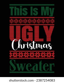 Ugly Christmas Sweatshirt Design; Merry Christmas Vector Graphic Design With Black Background