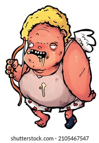 ugly cupid in a dirty t-shirt in underpants valentine's day vector illustration