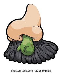 Ugly and cute booger saluting you, while leaning out from a big nose with old mustache.