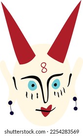Ugly demon head. Bizarre demon face vector illustration in doodle style