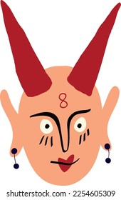 Ugly demon head. Bizarre demon face vector illustration in doodle style