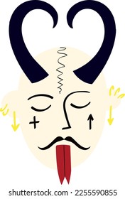Ugly demon head. Bizarre demon face vector illustration in doodle style