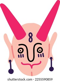 Ugly demon head. Bizarre demon face vector illustration in doodle style