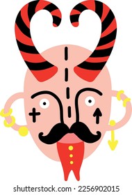 Ugly demon head. Bizarre demon face vector illustration in doodle style