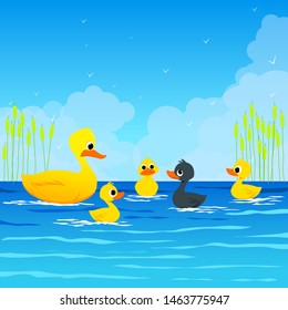 The Ugly Duckling- Aesop's Fairy Tale. Vectoral Illustration for Children Books, magazines, Web Pages and Blogs. White Background Isolated