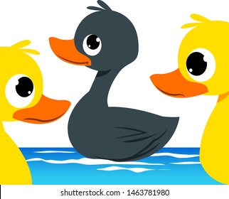 The Ugly Duckling- Aesop's Fairy Tale. Vectoral Illustration for Children Books, magazines, Web Pages and Blogs. White Background Isolated