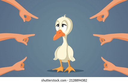 
Ugly Duckling Bullying Concept Vector Cartoon Illustration. Sad upset bullied swan feeling like an outcast not fitting society beauty standards
