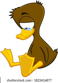 Ugly Duckling Cartoon Character Crying. Vector Illustration Isolated On White Background