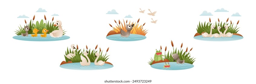 Ugly Duckling Fairy Tale with Little Birdie Vector Set