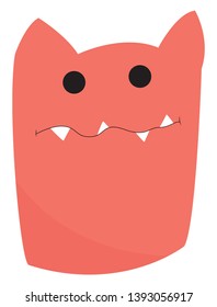 An ugly dump pink monster with sharp teeth vector color drawing or illustration