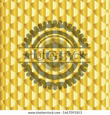 Ugly gold emblem. Scales pattern. Vector Illustration. Detailed.