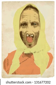 Ugly Granny. /// Engraving and pop art imitation. Vector is editable in three layers.