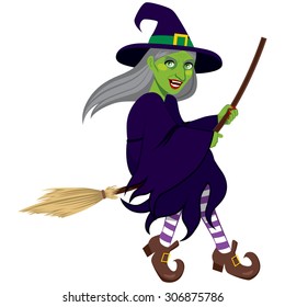 Ugly Green Evil Witch Flying On Stock Vector (Royalty Free) 306875786 ...