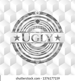 Ugly grey emblem with cube white background