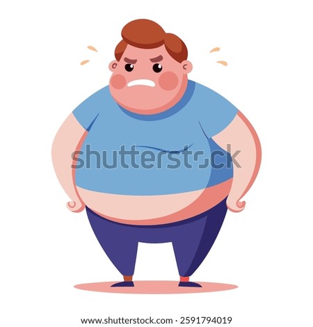 Ugly man standing with sad expression. Chubby character with annoying face caricature