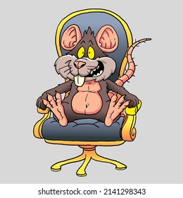 An Ugly Mouse Mascot Sitting On His Office Chair