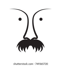 Ugly mustache and nose icon. Retro face symbol. Hand drawn black and white vector illustration