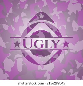 Ugly pink written on a camouflage texture. Vector Illustration. Detailed. 