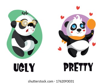 Ugly and pretty opposite adjectives Illustration of panda.	Ugly and pretty opposite adjectives Illustration of panda.