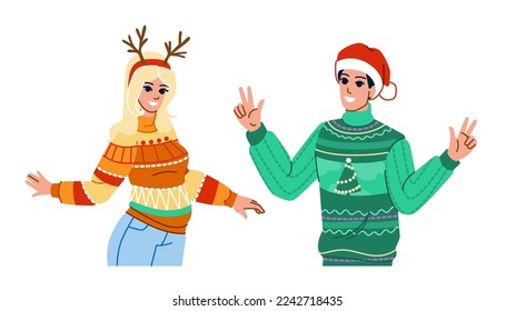 ugly pullover vector. winter christmas, holiday sweater, jumper party, december ornament, decoration season ugly pullover character. people flat cartoon illustration